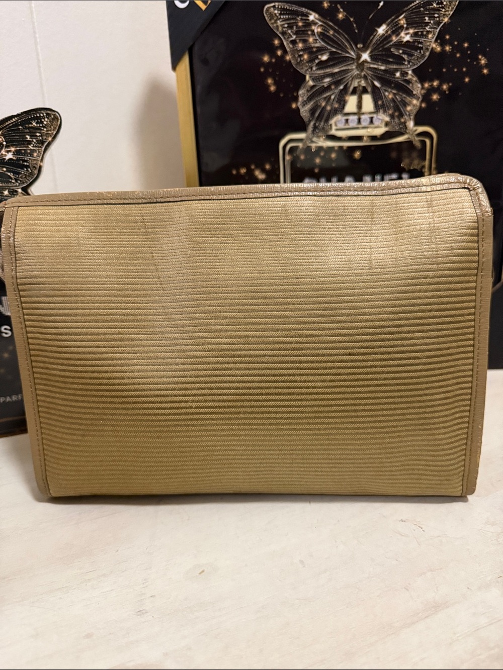 Yves Saint Laurent Gold Textured Toiletry Bag with YSL Oval Medallion - Picture 2 of 16